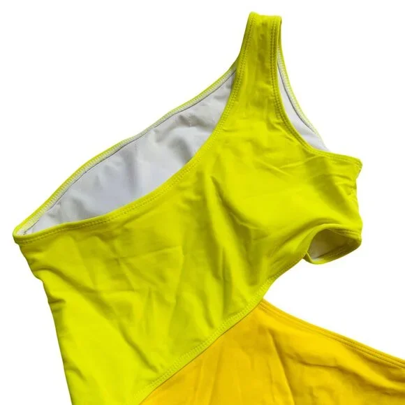 Yellow One Shoulder Cheeky One-Piece Swimsuit With Side Cut-Out Design - Picture 5 of 7